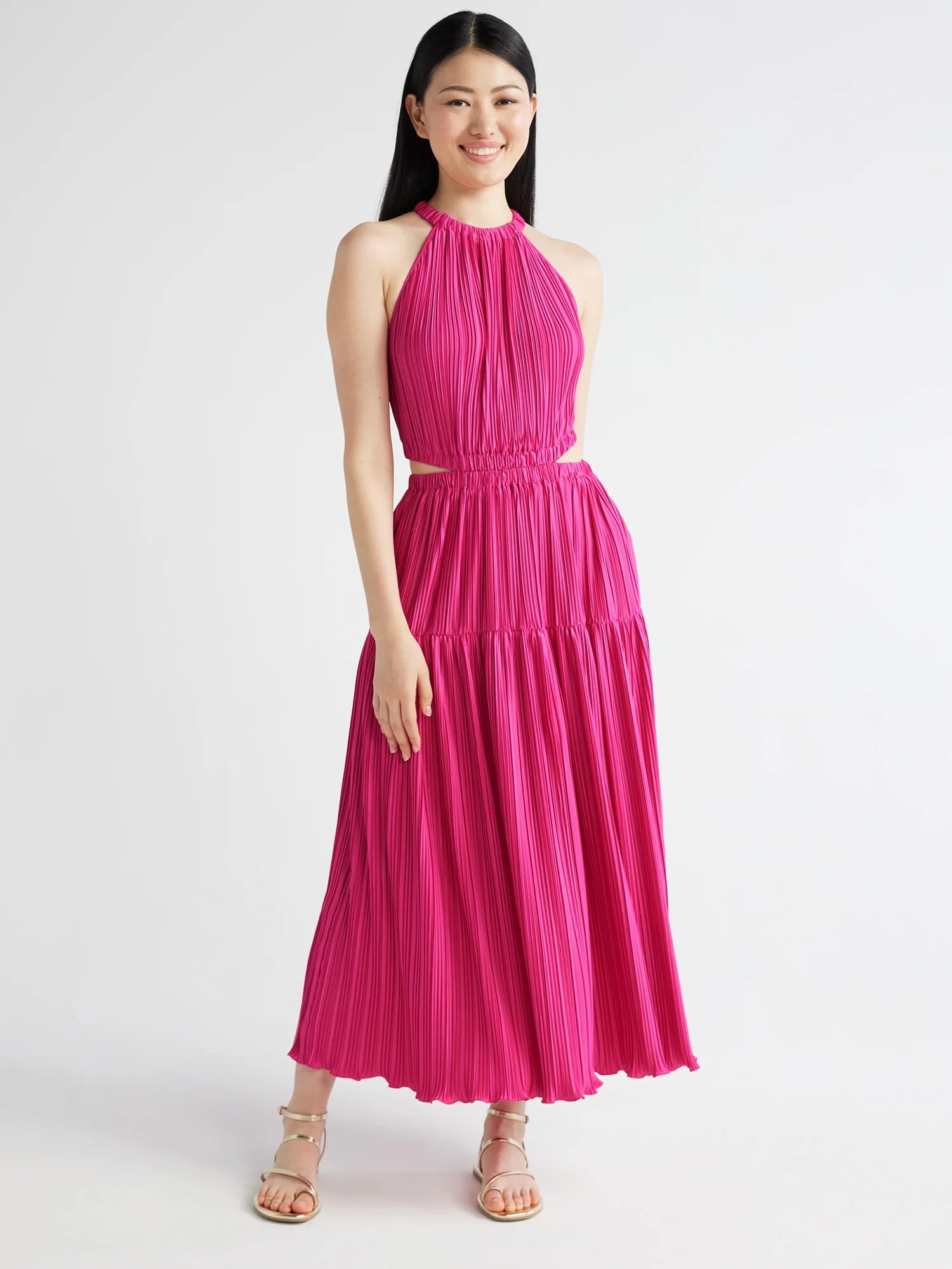 Scoop Women's Pleated Plisse Halter Maxi Dress with Cutouts, Sizes XS-XXL | Walmart (US)