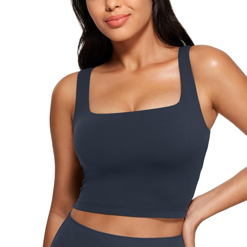 CRZ YOGA Butterluxe Womens Square Neck Longline Sports Bra - Workout Crop Tank Tops Padded Yoga C... | Amazon (US)