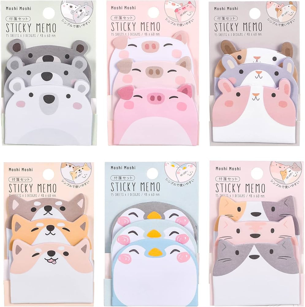 AUXSOUL 6 Packs Sticky Notes, Cute Animal Sticky Notes Kawaii Stationary self-Adhesive Note Pads ... | Amazon (CA)