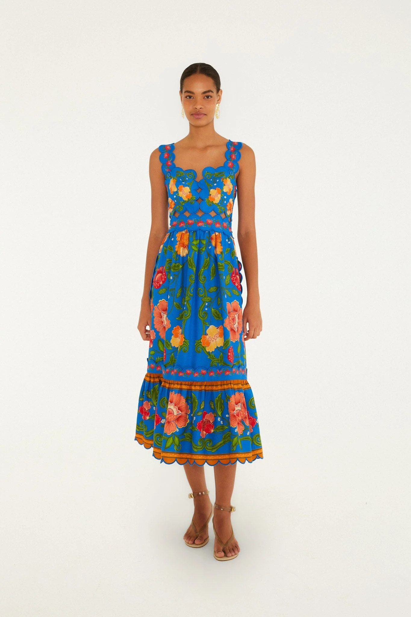 Bright Blue Rococo Flowers Lenzing\u0099 Ecovero\u0099 Euroflax\u0099 Midi Dress | FARM Rio | FarmRio (US)