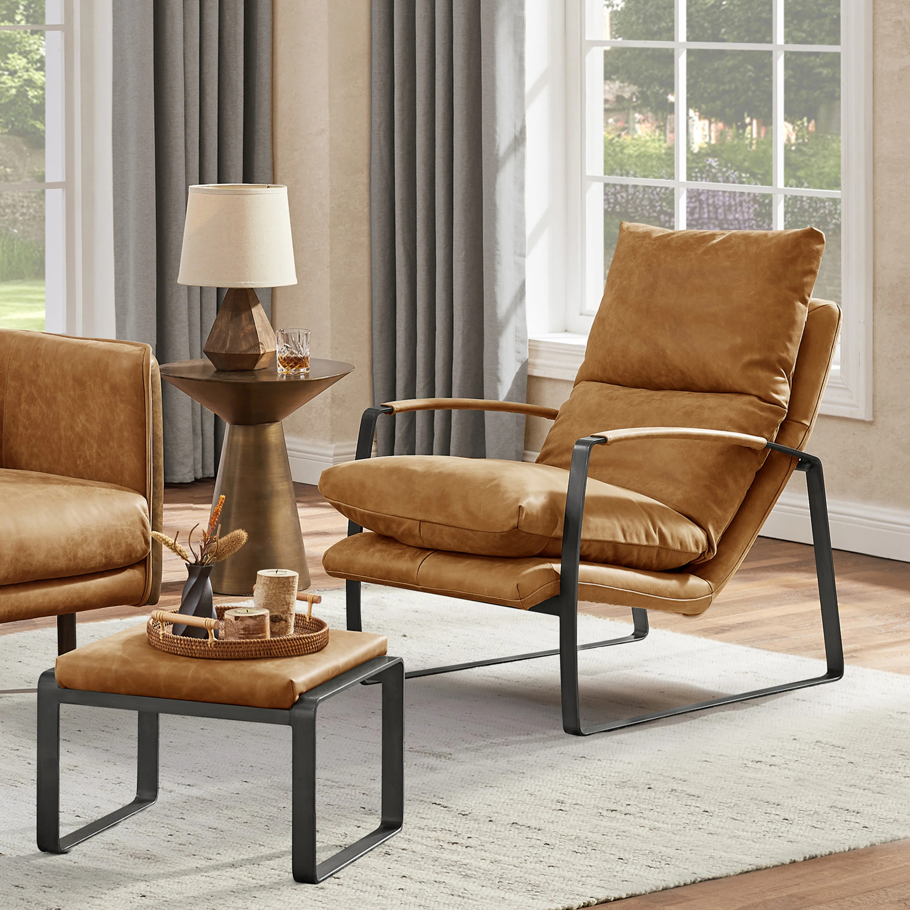 26.38'' W Top Grain Genuine Leather Lounge Armchair And Ottoman | Wayfair North America