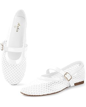 Ankis Mesh Ballet Flats for Women, Black Mesh Flats Buckle Strap Mary Jane Ballerina Flats Women'... | Amazon (US)