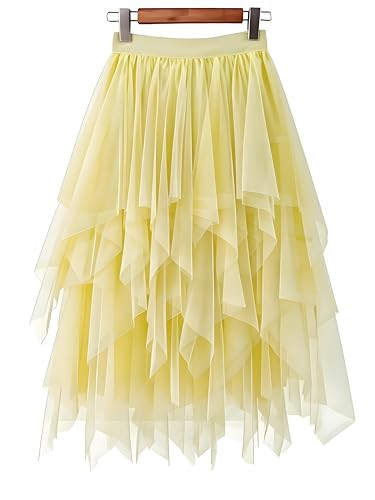 Amazon.com: LBKKC Women's Yellow Tulle Skirt, Formal High Low Asymmetrical Midi Length Elastic Wa... | Amazon (US)