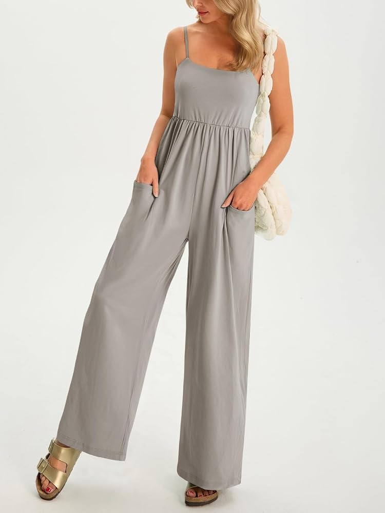 Fisoew Womens Summer Jumpsuits One Piece Casual Loose Overalls Spaghetti Strap Wide Leg Rompers w... | Amazon (US)
