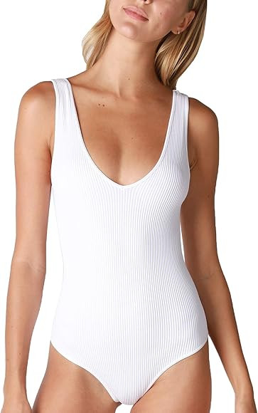 NIKIBIKI Women Seamless Ribbed V-Neck Bodysuit, Made in U.S.A, One Size | Amazon (US)