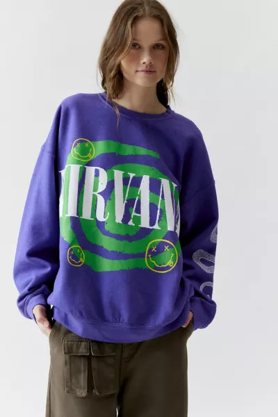 Nirvana Helix Smile Oversized Loose Crew Neck Sweatshirt | Urban Outfitters (US and RoW)