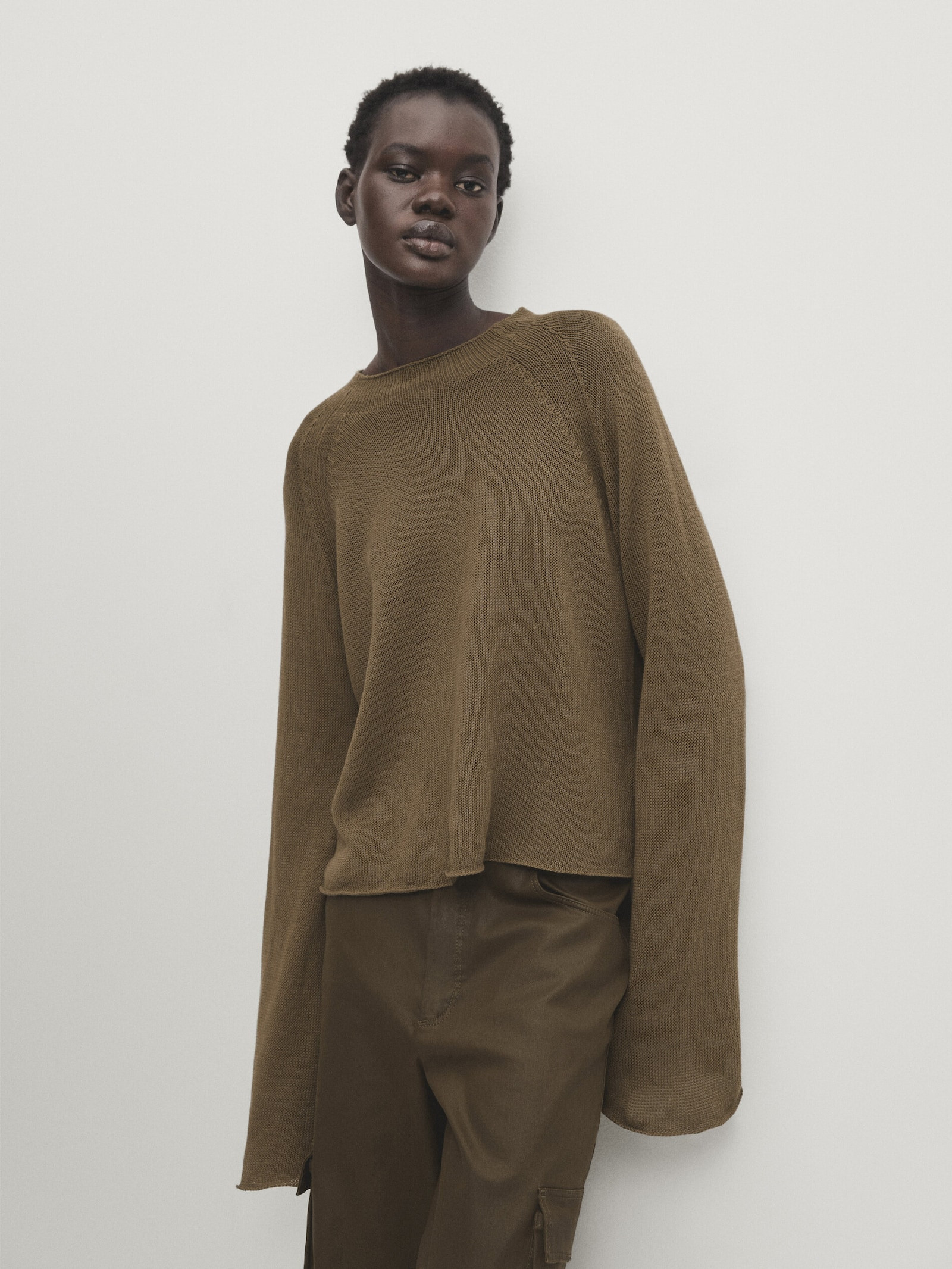 Pullover 100 % Leinen mit Perkins-Kragen | Massimo Dutti DE