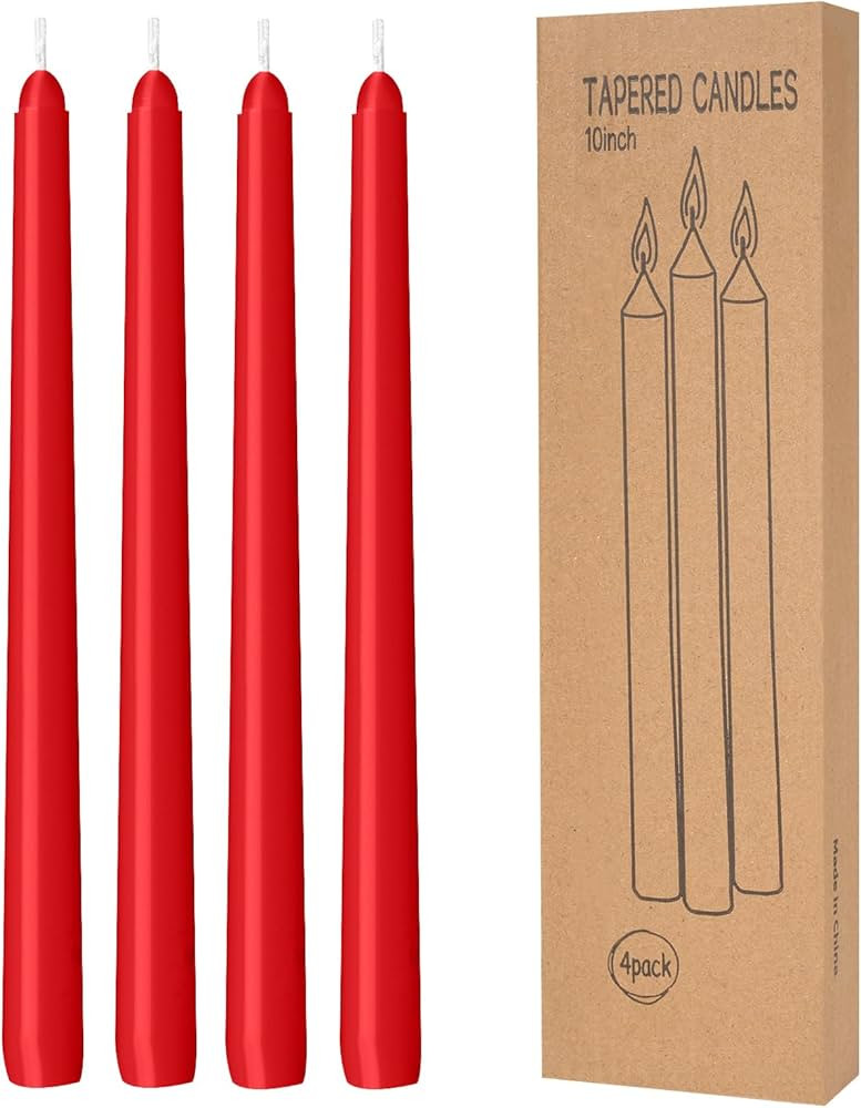 LYOBATH 4 Pack Red Taper Candles - Taper Candles 10 Inch Dripless, Smokeless & Unscented - 8 Hour... | Amazon (US)