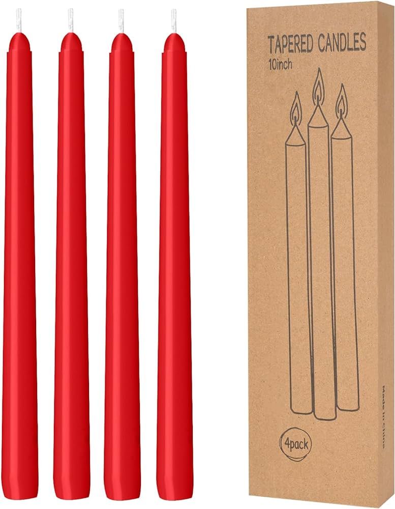 LYOBATH 4 Pack Red Taper Candles - Taper Candles 10 Inch Dripless, Smokeless & Unscented - 8 Hour... | Amazon (US)
