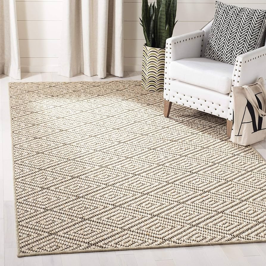 SAFAVIEH Area Rug 8x10 - Palm Beach Collection - Large - Beige & Brown, Sisal Jacquard Weave, Ide... | Amazon (US)