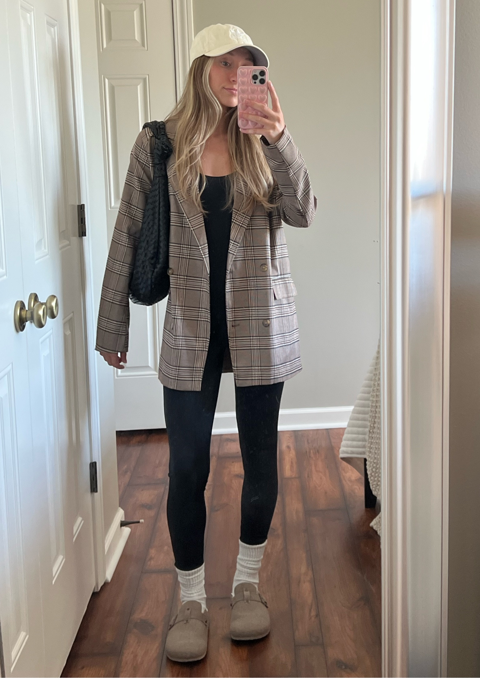 casual fall outfit, blazer, clogs, bottega shoe bag, ball cap, bodysuit

#LTKstyletip #LTKfitness #LTKSeasonal