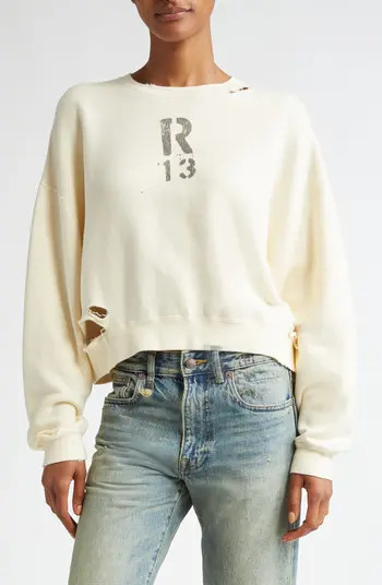 R13 Distressed Logo Graphic Crop Sweatshirt | Nordstrom | Nordstrom