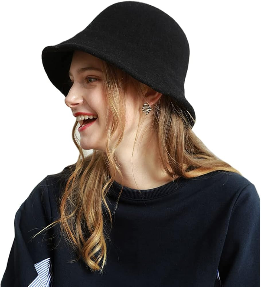 Women Winter Wool Felt Bucket Hat Vintage Warm Felt Cloche Bowler Hat with Brim | Amazon (US)