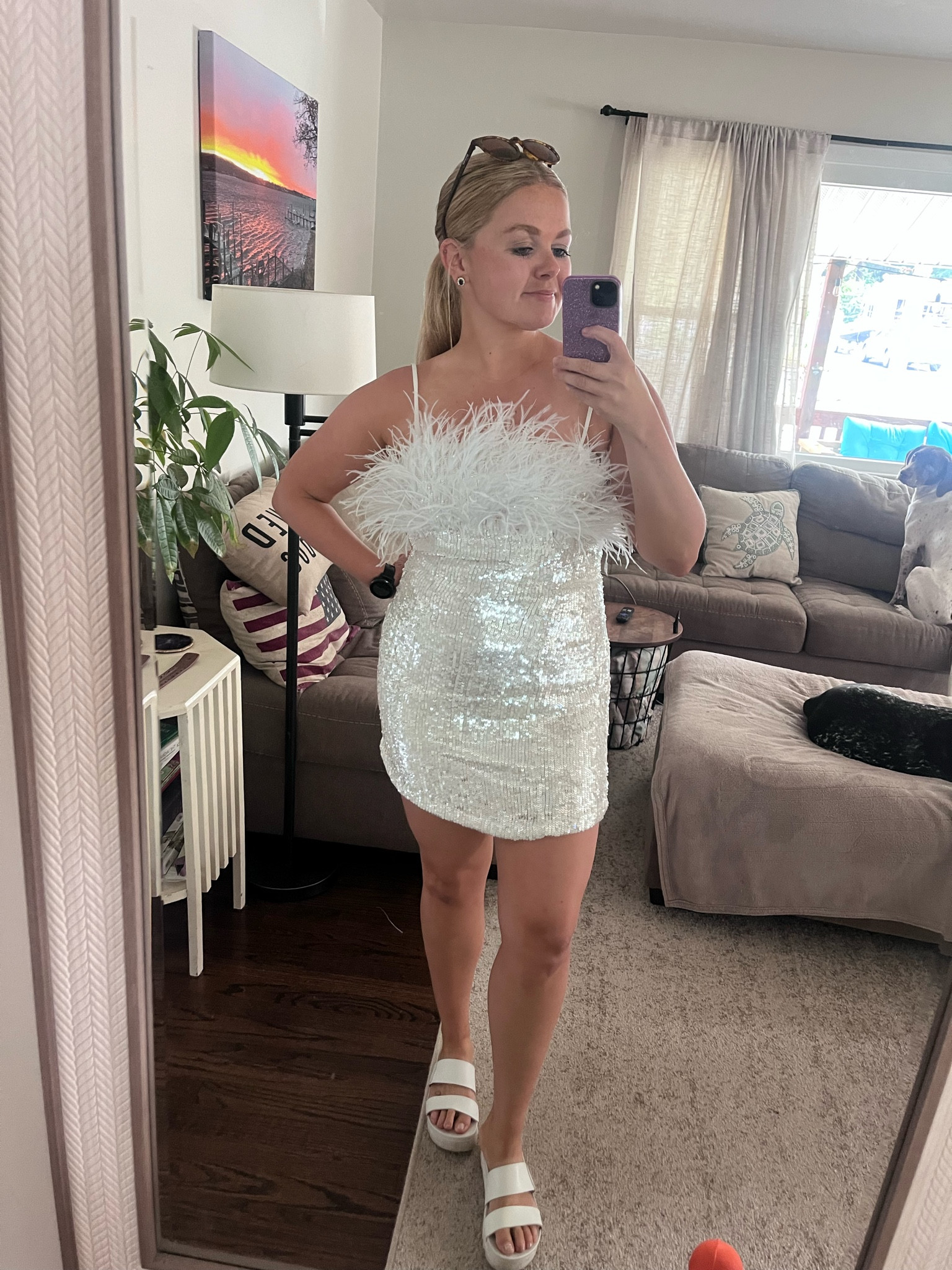 Wearing a size 4, perfect for my bridal shower! 💍