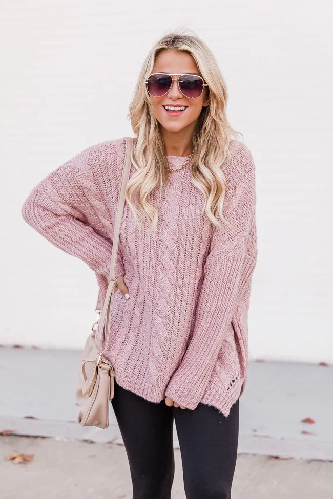 Alone With You Pink Cable Knit Sweater FINAL SALE | The Pink Lily Boutique