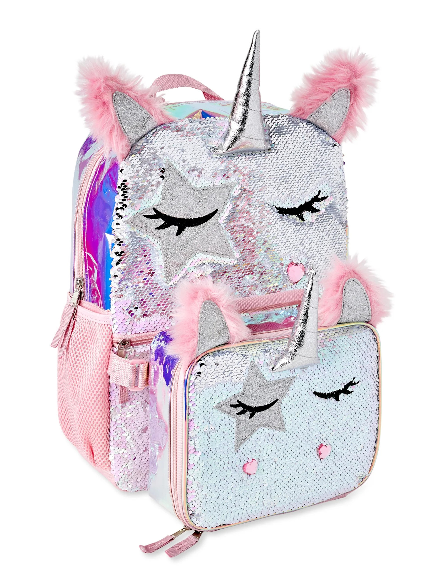 Wonder Nation Girls 17" Laptop Backpack with Lunch Bag 2-Piece Set, Pink Multi-Color Unicorn Quee... | Walmart (US)
