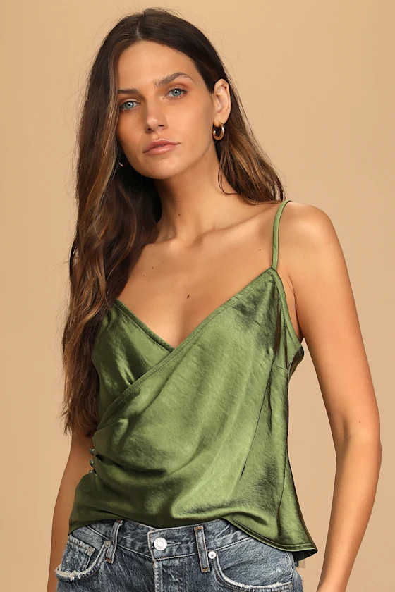 Boost of Confidence Green Satin Side-Button Cami Top | Lulus (US)