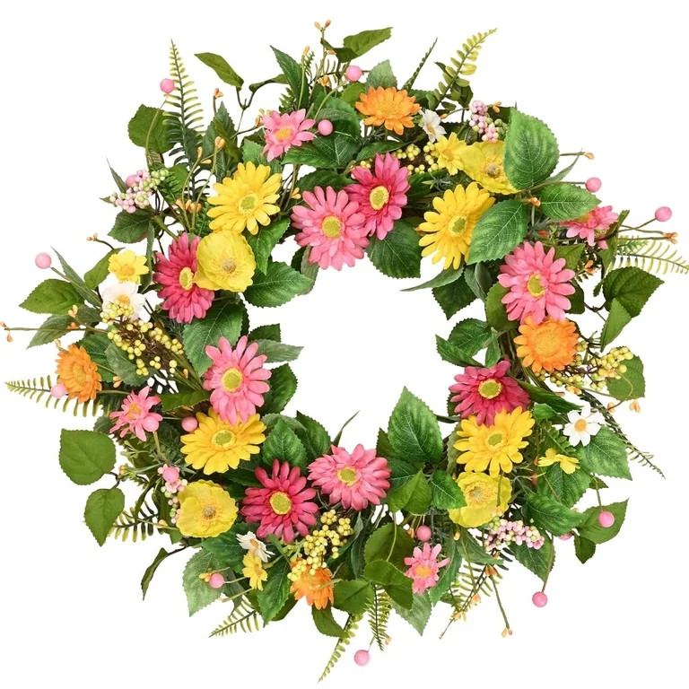 Waipfaru Spring Wreaths for Front Door, 22 inch Summer Floral Wreaths,Green Door Daisy Wreaths fo... | Walmart (US)
