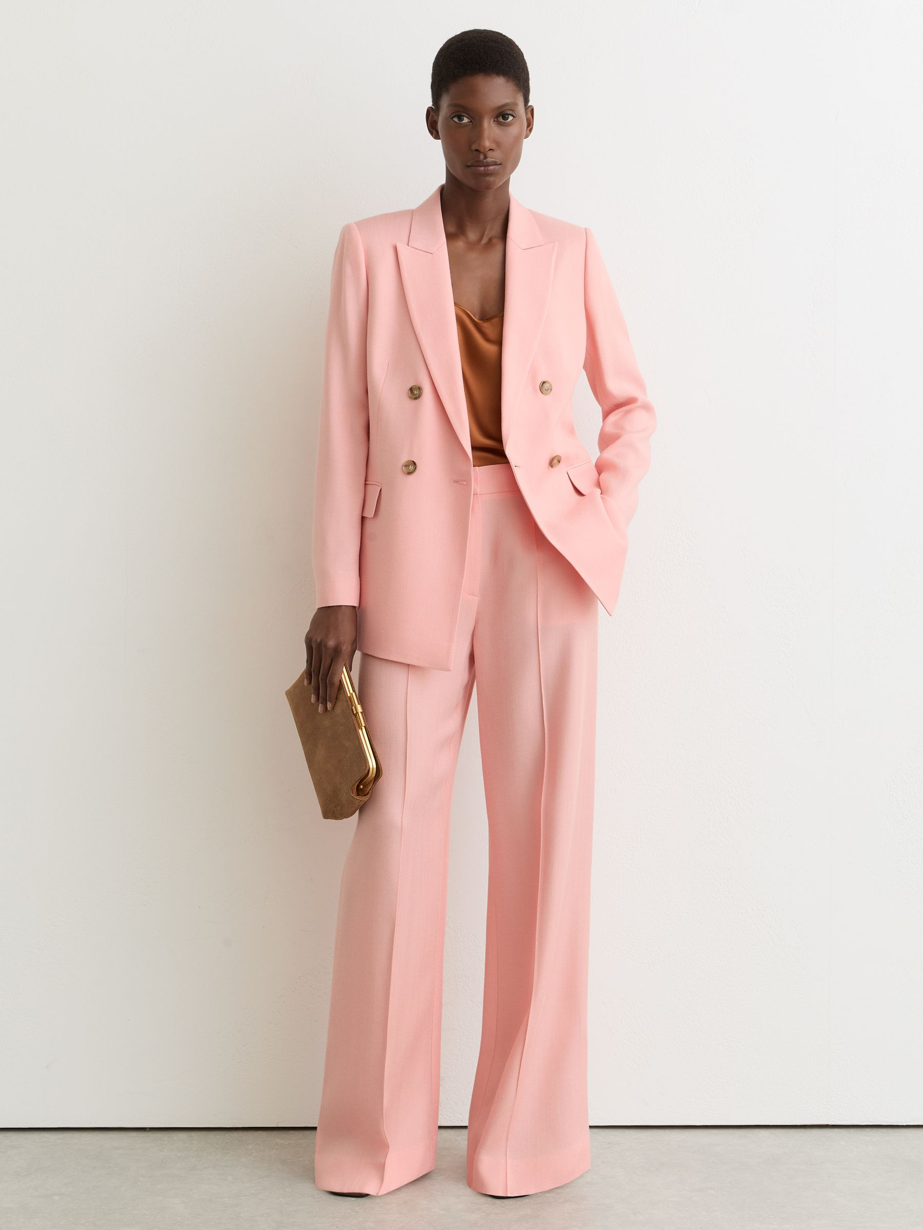 Double-Breasted Peak-Lapel Suit Jacket in Pink | Reiss UK