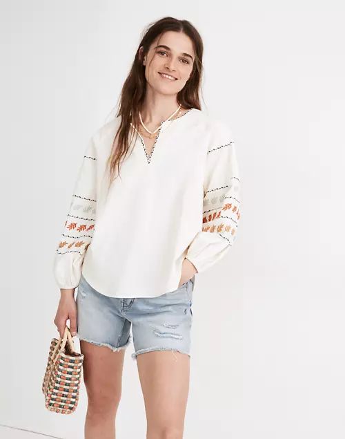 Embroidered-Sleeve Popover Top | Madewell