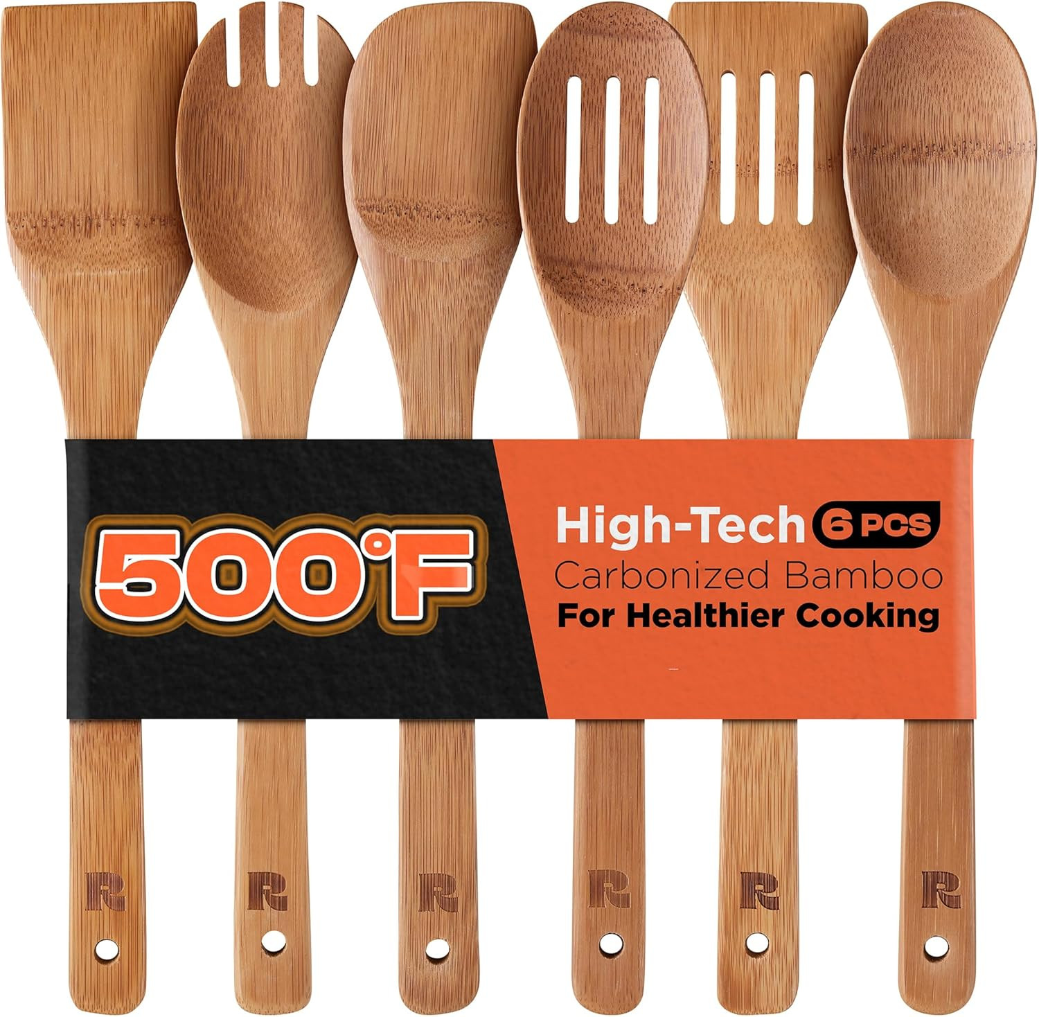 Riveira Dark Bamboo Wooden Spoons for Cooking 6-Piece, Apartment Essentials Wood Spatula Spoon Nonstick Kitchen Utensil Set Premium Quality Housewarming Gifts for Everyday Use | Amazon (US)