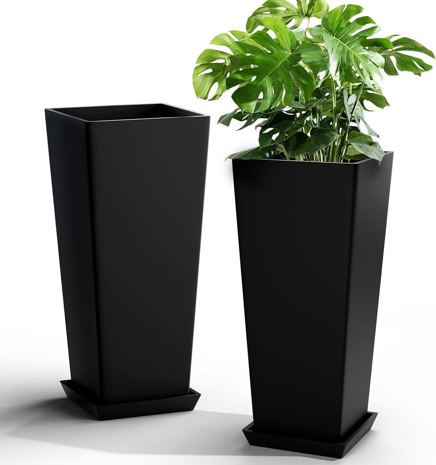 Elevens Set of 2 Tall Outdoor Planters 24 Inch, Large Planters for Indoor Outdoor Plants, Tapered... | Amazon (US)