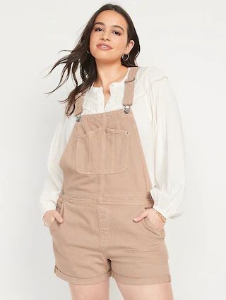 Slouchy Straight Ecru Non-Stretch Jean Short Overalls for Women -- 3.5-inch inseam | Old Navy (US)