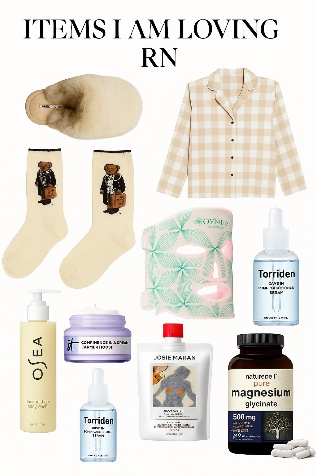 Items that I am using every day from nightly magnesium capsule that helps me sleep to the barrier repairing moisturizer to my favorite body wash and lotion, the fluffiest slides, red light mask, and PJs & the cutest socks. #redlightmask 

#LTKHoliday #LTKGiftGuide #LTKCyberWeek