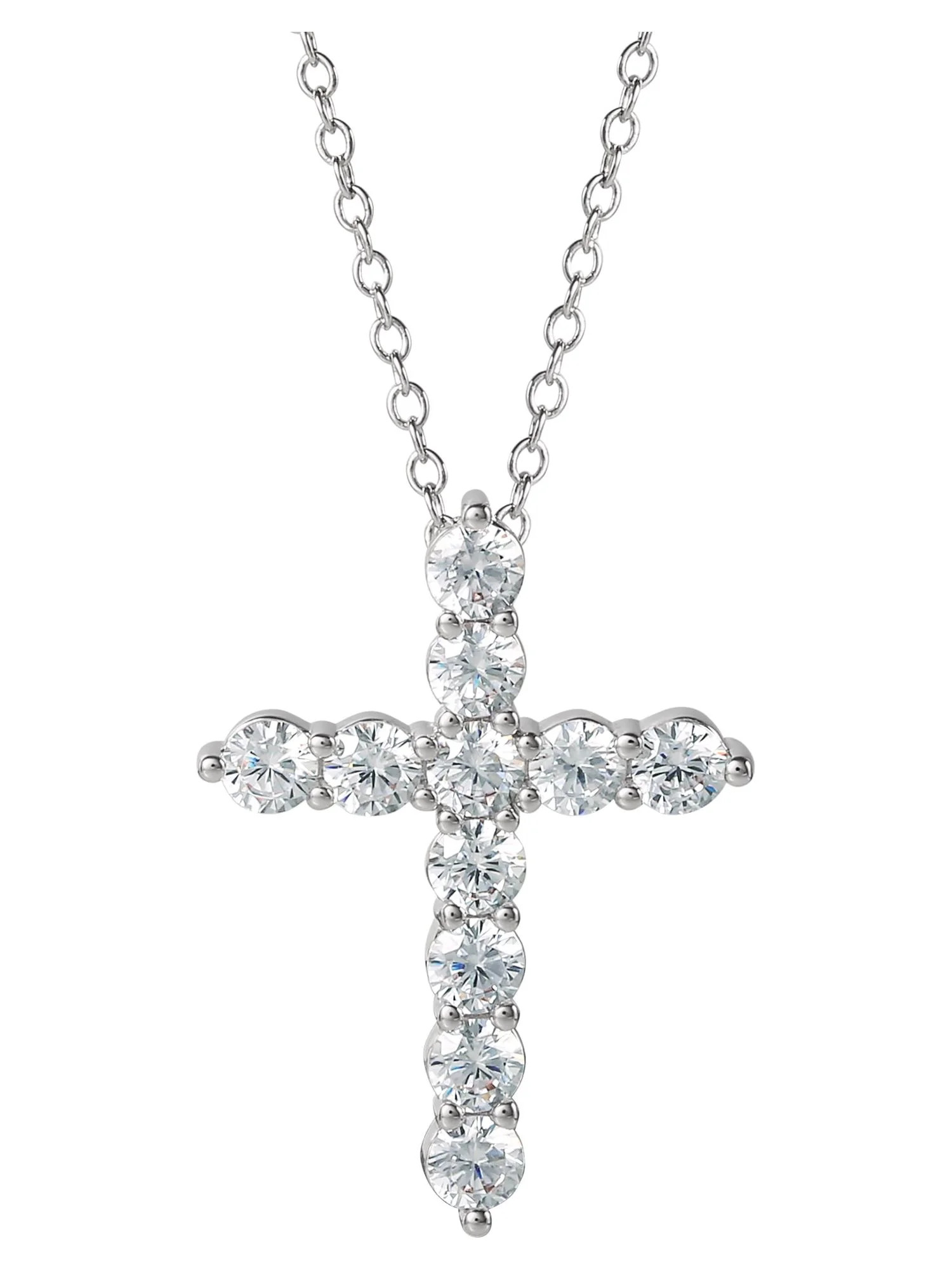 Brilliance Fine- Women's  Silver Plated Brass Cubic Zirconia Cross Pendant, 18" + 2" Ext Chain | Walmart (US)