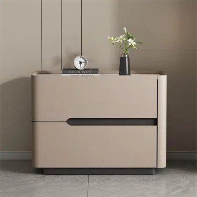 Mid-Century Modern Grey Wood Nightstand with 2 Drawers and Open Shelf - Minimalist Bedside Table for Bedroom | Wayfair North America