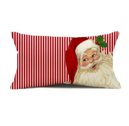 Kithomer Christmas Decorations Pillow Cover 12x20 Inch Red Stripes Santa Claus Merry Christmas Winter Holiday Pillows Decorative Lumbar Throw Cushion Case for Sofa Couch | Amazon (US)