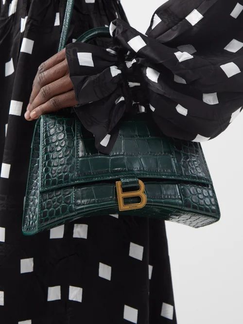 Balenciaga - Hourglass Small Crocodile-effect Leather Bag - Womens - Dark Green | Matches (US)