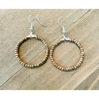 Beaded Hoop Earrings, Tan Seed Bead Hoops, Dangling Boho Gift Silver Hoops | Etsy (US)