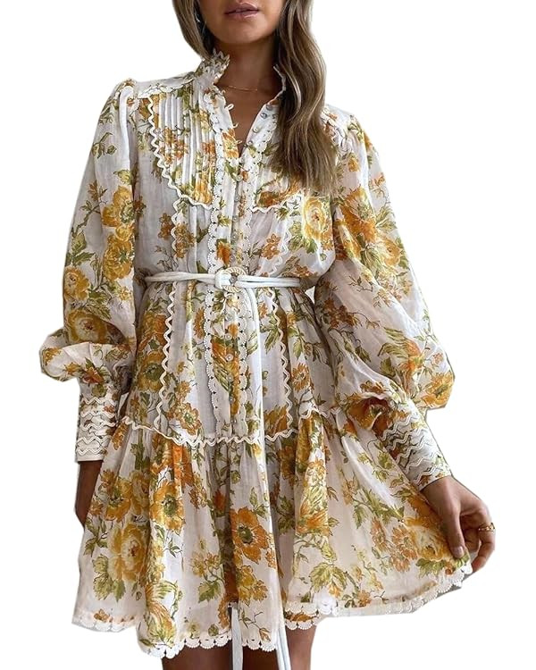 Ruffle Sleeve Tunic Midi Dress Flowy Shift Sundress Sweet Babydoll Button Down Swing Skirt | Amazon (US)