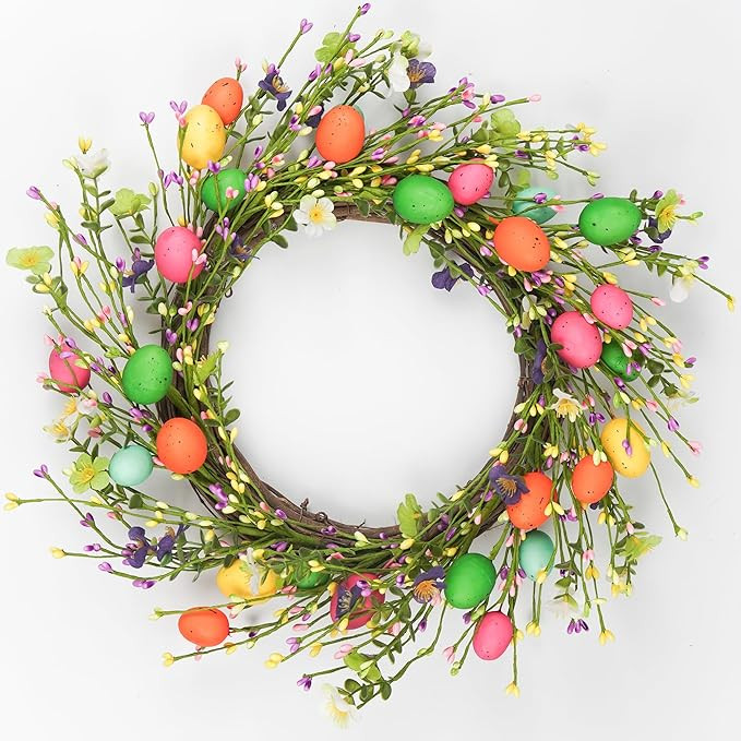 20" Easter Wreaths for Front Door, Spring Wreath with Artificial Flowers and Eggs, Easter Wreath ... | Amazon (US)