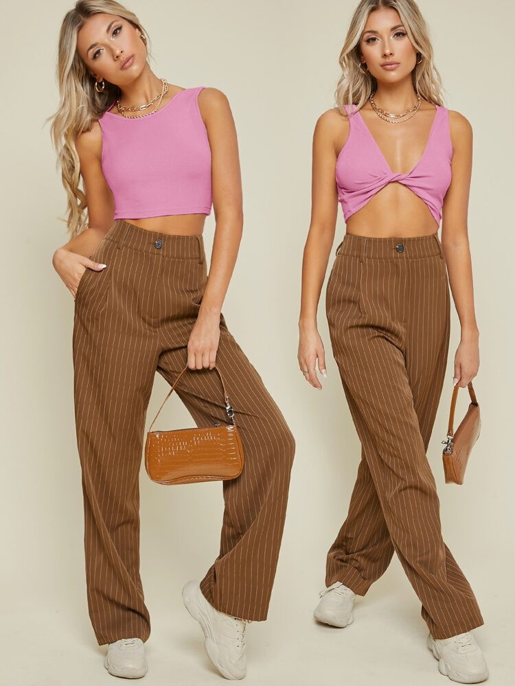 SHEIN Ribbed Reversible Twist-Hem Tank Top | SHEIN