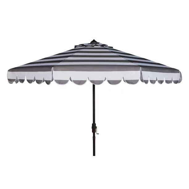 Safavieh Maui 9' Market Crank Striped Tilt Patio Umbrella, Grey/White - Walmart.com | Walmart (US)