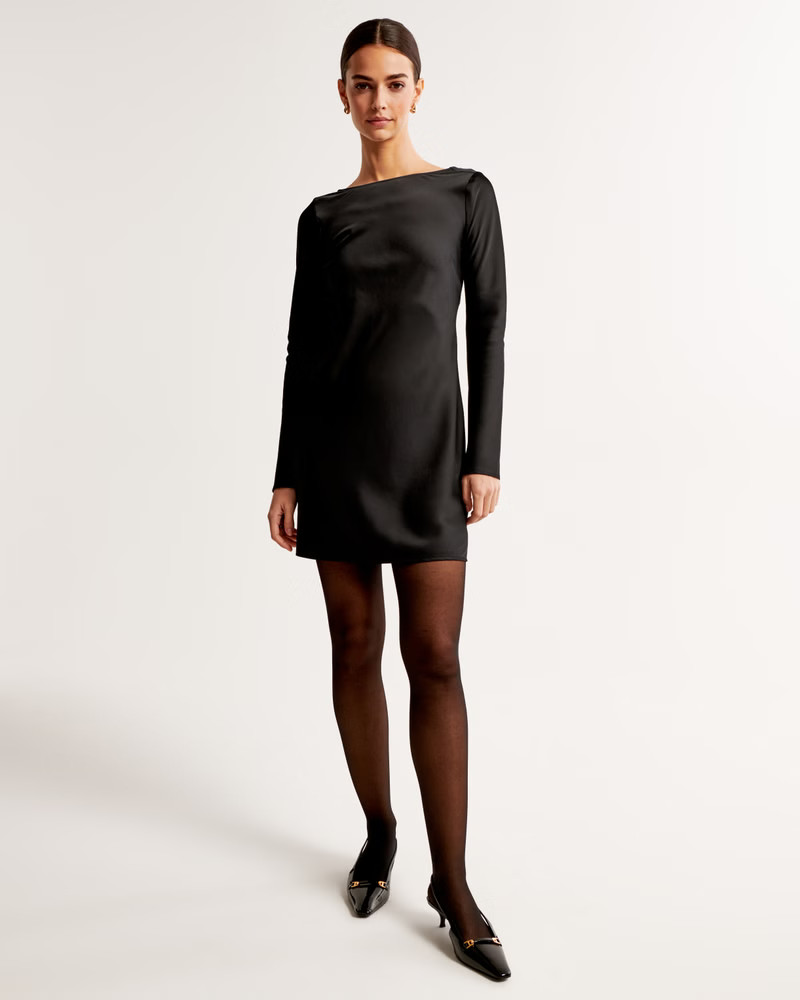 Satin Long-Sleeve Open-Back Mini Dress | Abercrombie & Fitch (US)