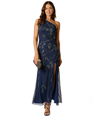 Women's One-Shoulder Floral Sequin Beaded Gown | Macy's