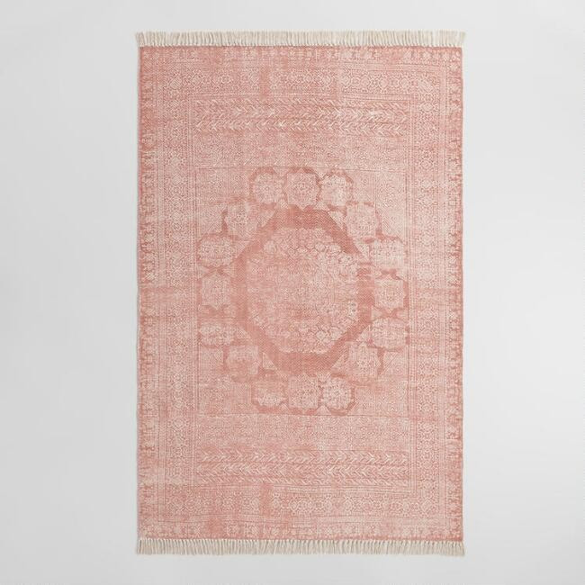 Blush Cotton Dhurrie Print Ariana Area Rug | World Market