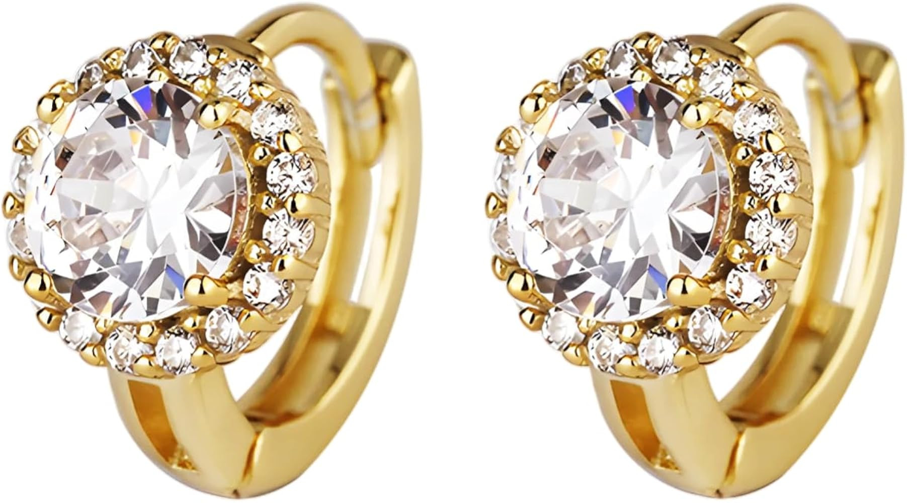 14K Gold Plated Cubic Zirconia Huggie Hoop Earrings, Small Dainty Crystal Huggie Earrings for Wom... | Amazon (US)