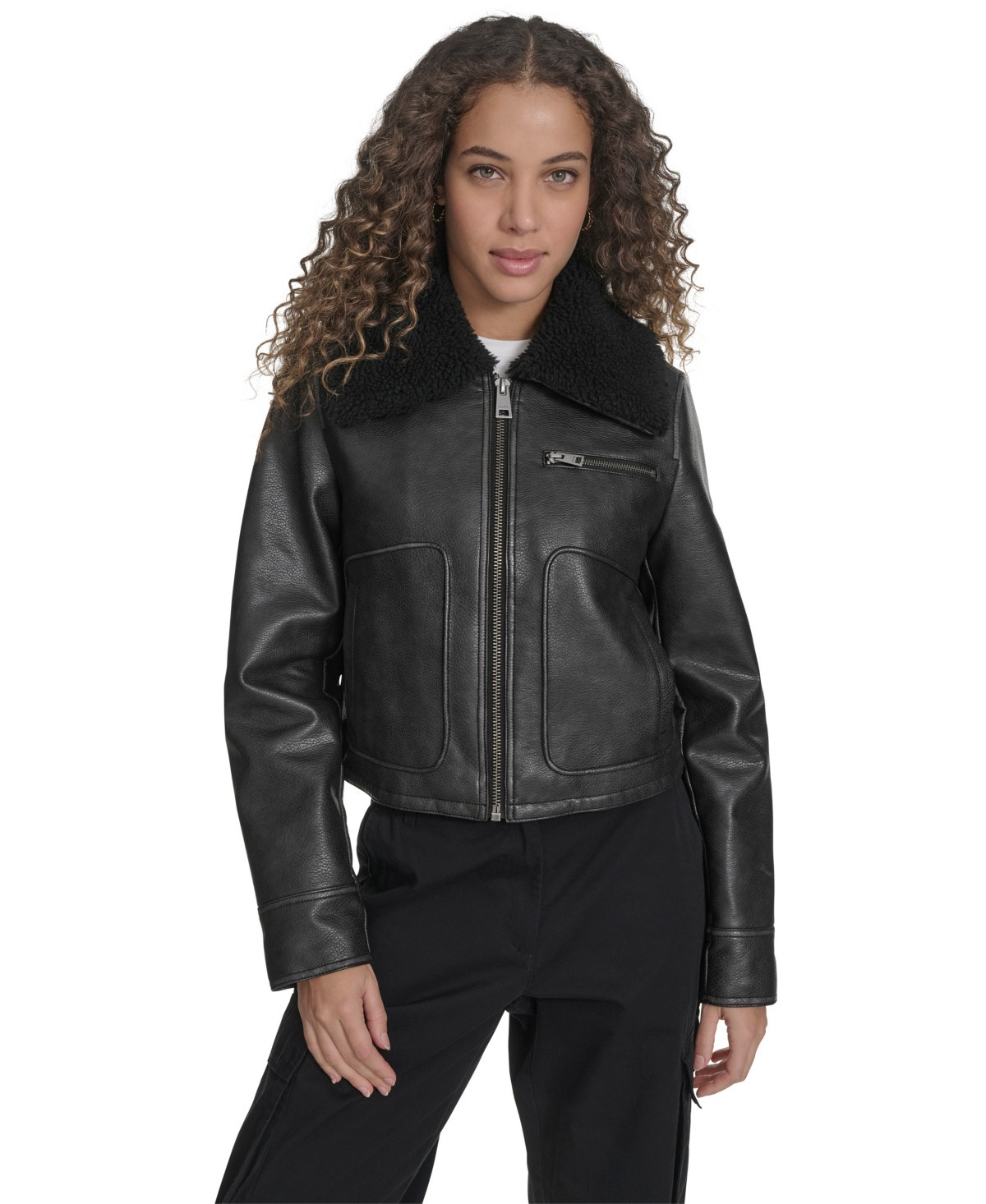 Levi's Women's Regular Faux Leather Aviator Jacket - Black | Macy's