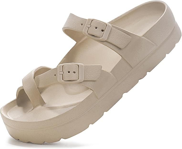 JGIWEN Women's Platform Sandals with Arch Support, Comfort Adjustable Slides Slip On Flat Sandals... | Amazon (US)