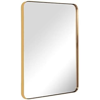 Hamilton Hills Contemporary Brushed Metal Wall Mirror | Glass Panel Gold Framed Rounded Corner De... | Amazon (US)