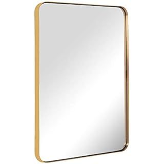 Hamilton Hills Contemporary Brushed Metal Wall Mirror | Glass Panel Gold Framed Rounded Corner De... | Amazon (US)