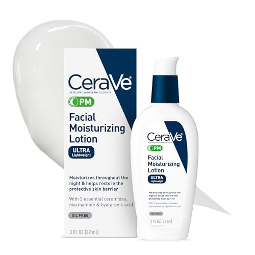 CeraVe PM Facial Moisturizing Lotion, Night Cream with Hyaluronic Acid and Niacinamide, Ultra-Lightweight, Oil-Free Moisturizer for Face, 3 Ounce | Amazon (US)