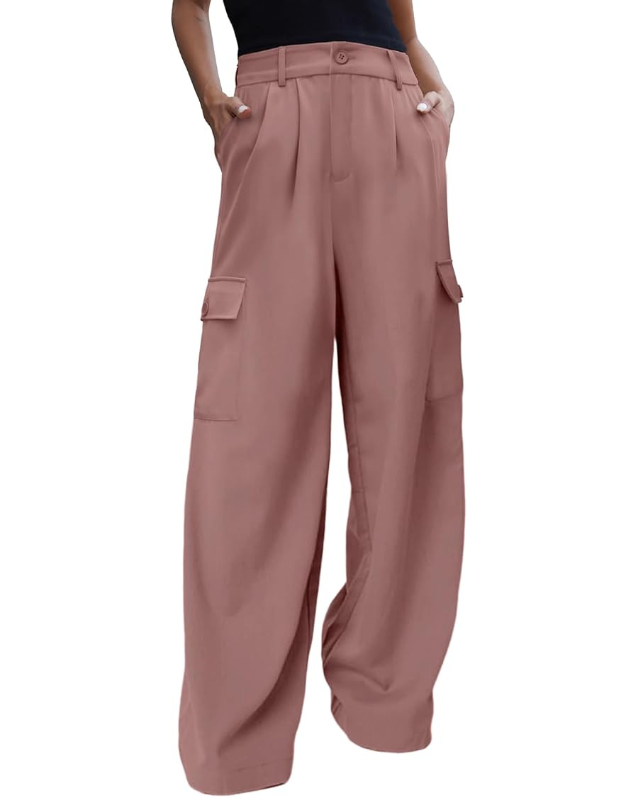 onlypuff Women Wide Leg High Waisted Cargo Pants Y2K Trousers Baggy Capris with 4 Pockets | Amazon (US)