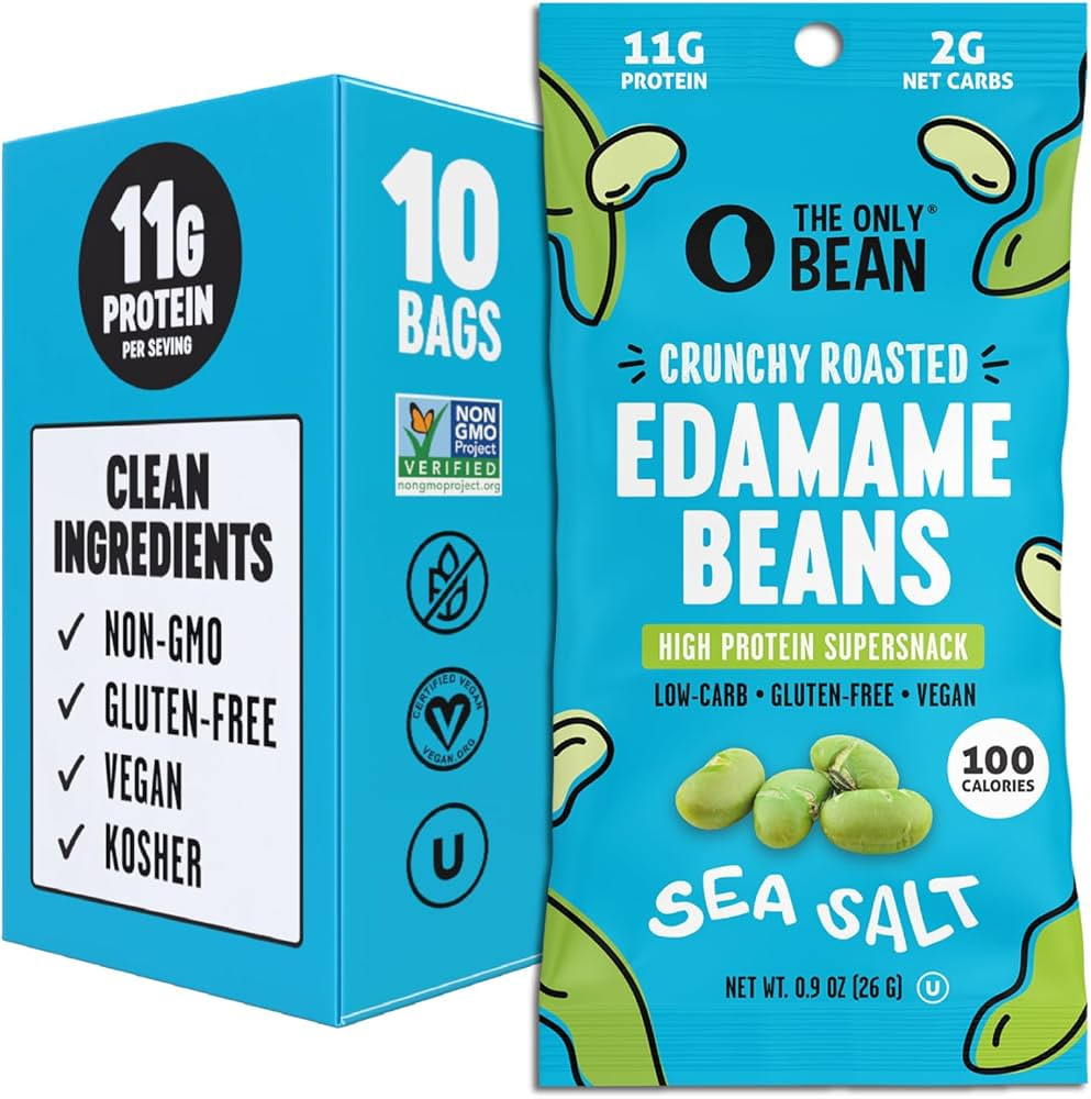 The Only Bean Crunchy Dry Roasted Edamame Snacks (Sea Salt), Keto Snack Food, High Protein (11g) ... | Amazon (US)