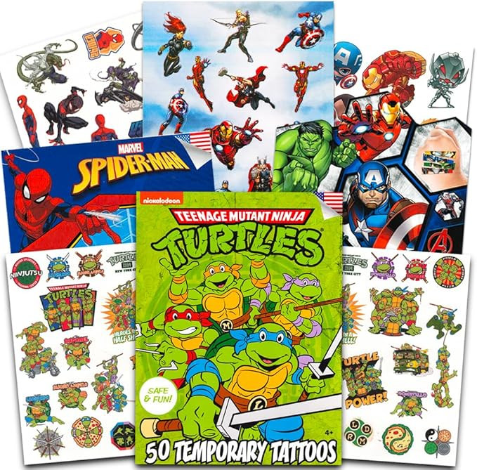 Super Hero Tattoos Party Favors Set - 150 Superhero Temporary Tattoos Featuring Marvel Avengers, ... | Amazon (US)