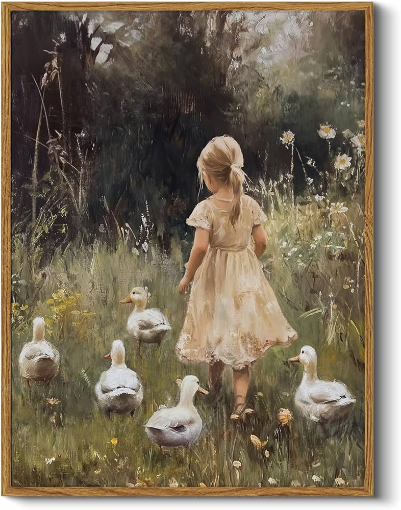 HUARCEY Rustic Girl and Ducks Framed Canvas Wall Art, Farmhouse Pastoral Scene Decor 12x16 inch, ... | Amazon (US)